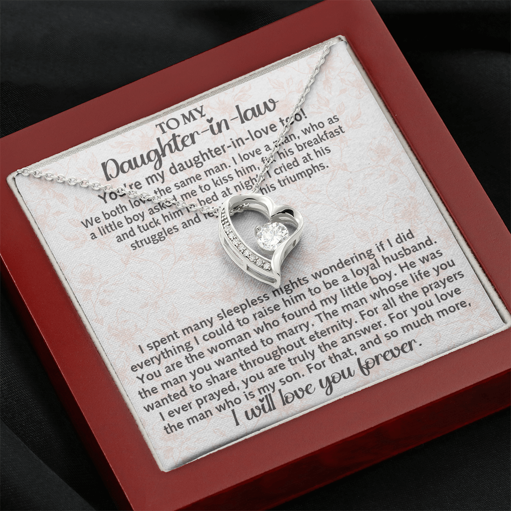 Daughter-in-law Necklace Gift - We Both Love The Same Man Forever Love Heart Necklace For Birthday Wedding or Special Occasion.