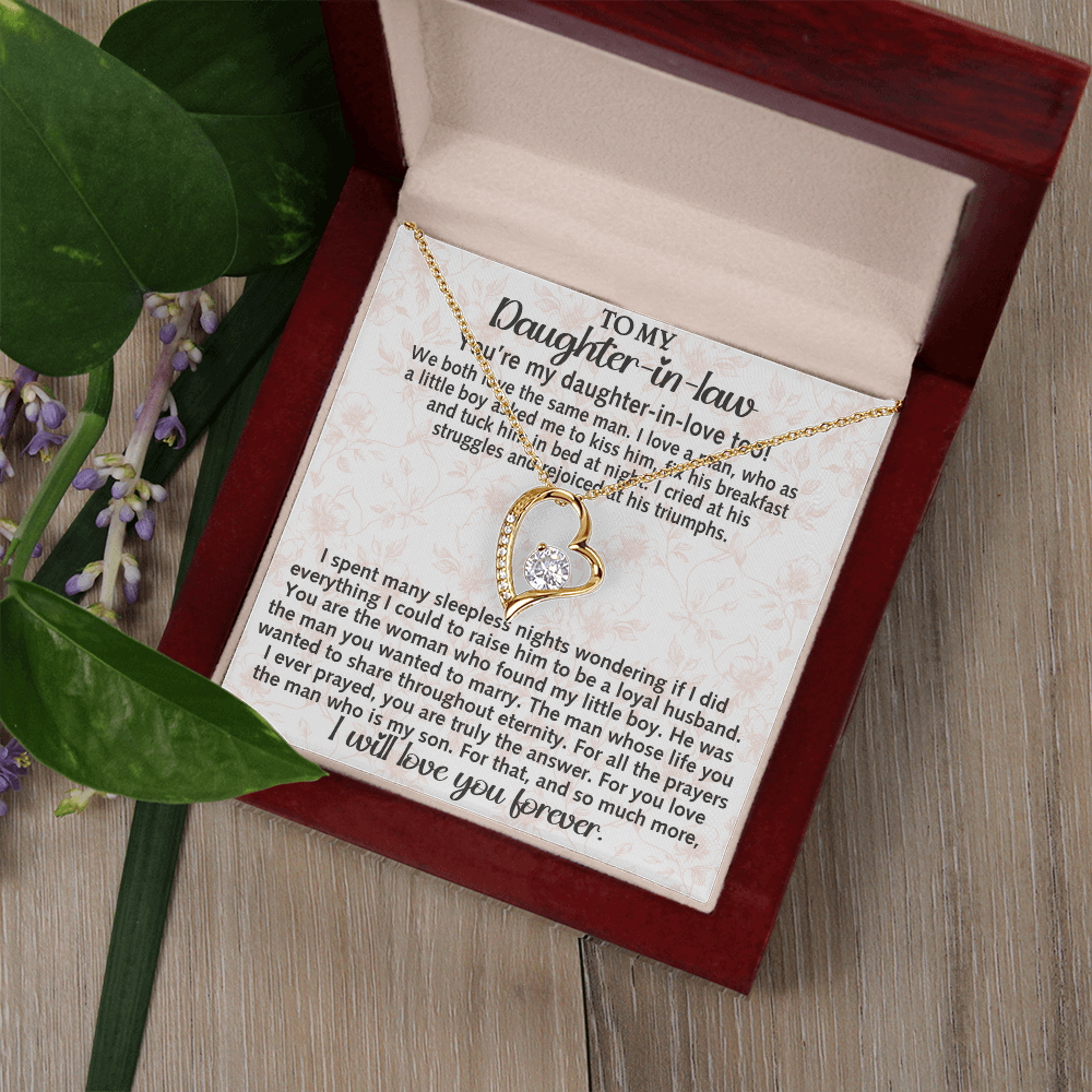 Daughter-in-law Necklace Gift - We Both Love The Same Man Forever Love Heart Necklace For Birthday Wedding or Special Occasion.