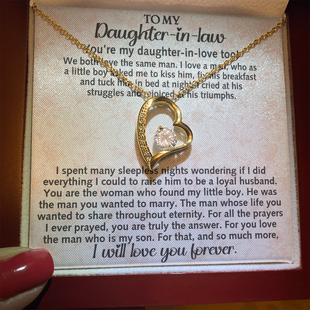 Daughter-in-law Necklace Gift - We Both Love The Same Man Forever Love Heart Necklace For Birthday Wedding or Special Occasion.