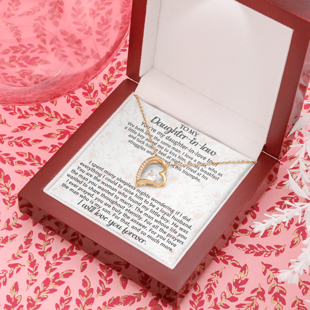 Daughter-in-law Necklace Gift - We Both Love The Same Man Forever Love Heart Necklace For Birthday Wedding or Special Occasion.