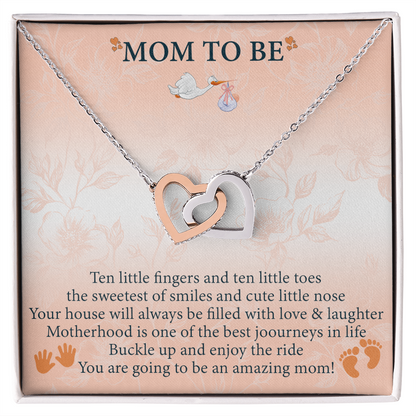 To My Mommy Interlock Heart Necklace Gift - Set for New Mom - Baby Shower Present