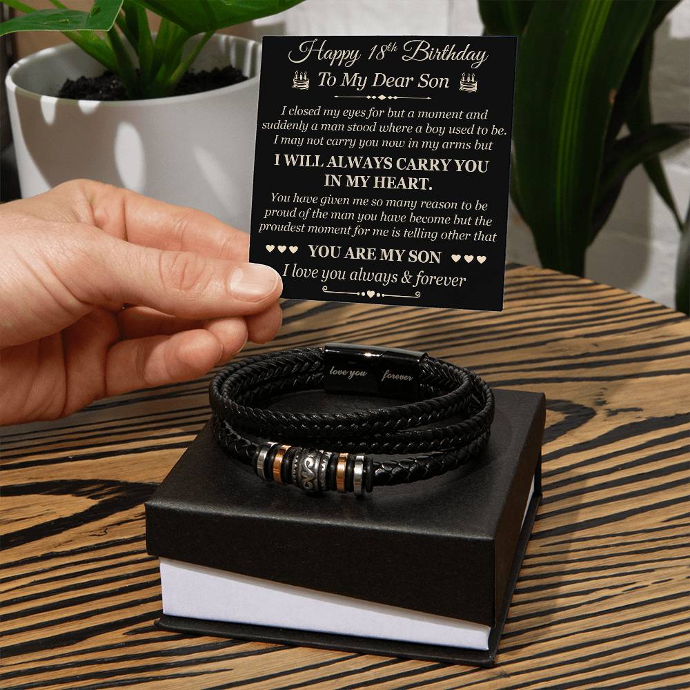 Happy 18th Birthday to My Dear Son Gift from Dad Mom Mother Father - Love You Forever Bracelet for Birthday Graduation, Christmas or any Special Occasion