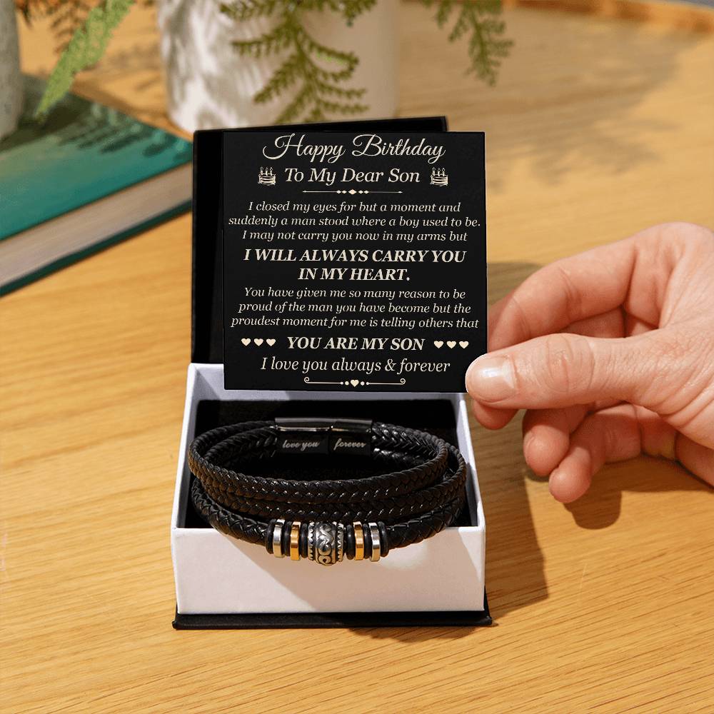 Happy Birthday to My Dear Son Gift from Dad Mom Mother Father - Love You Forever Bracelet for Birthday Graduation, Christmas or any Special Occasion