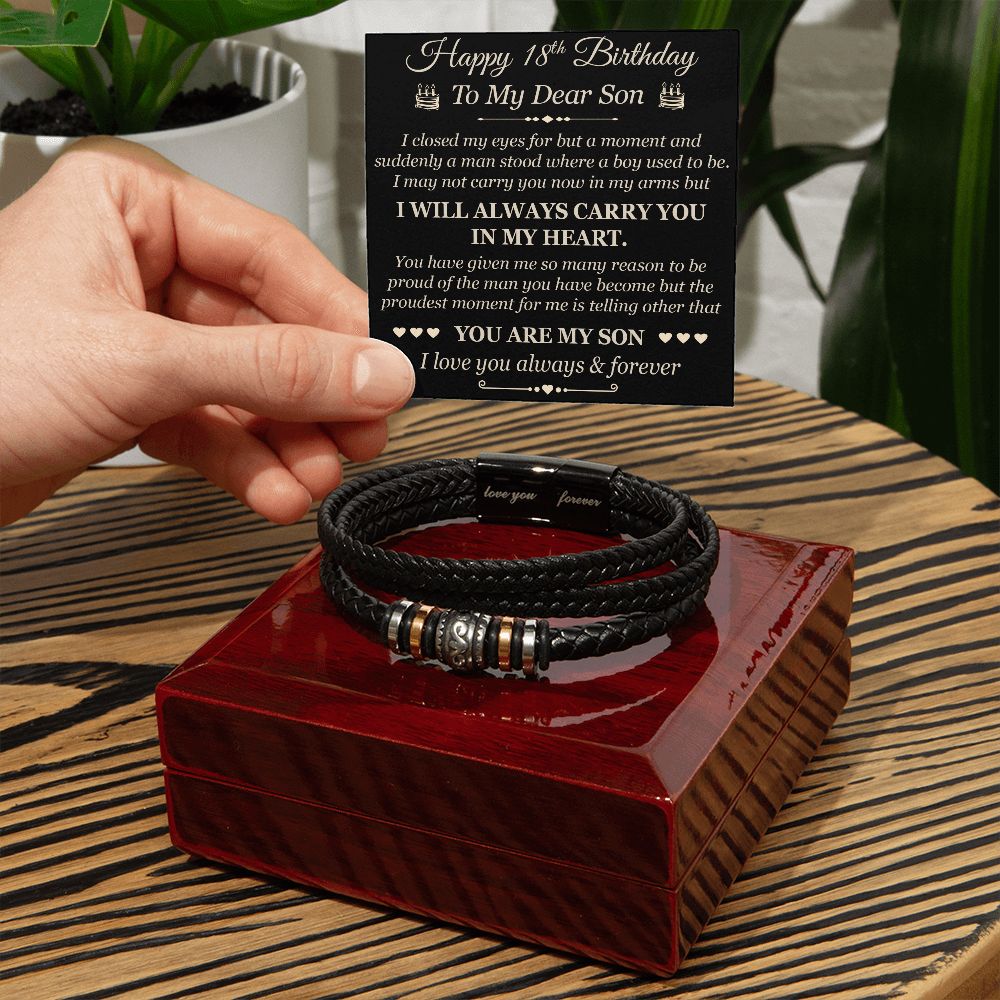 Happy 18th Birthday To My Dear Son Gift from Dad Mom Father Mother Mum Love You Forever Bracelet for Birthday Graduation, Christmas or any Special Occasion