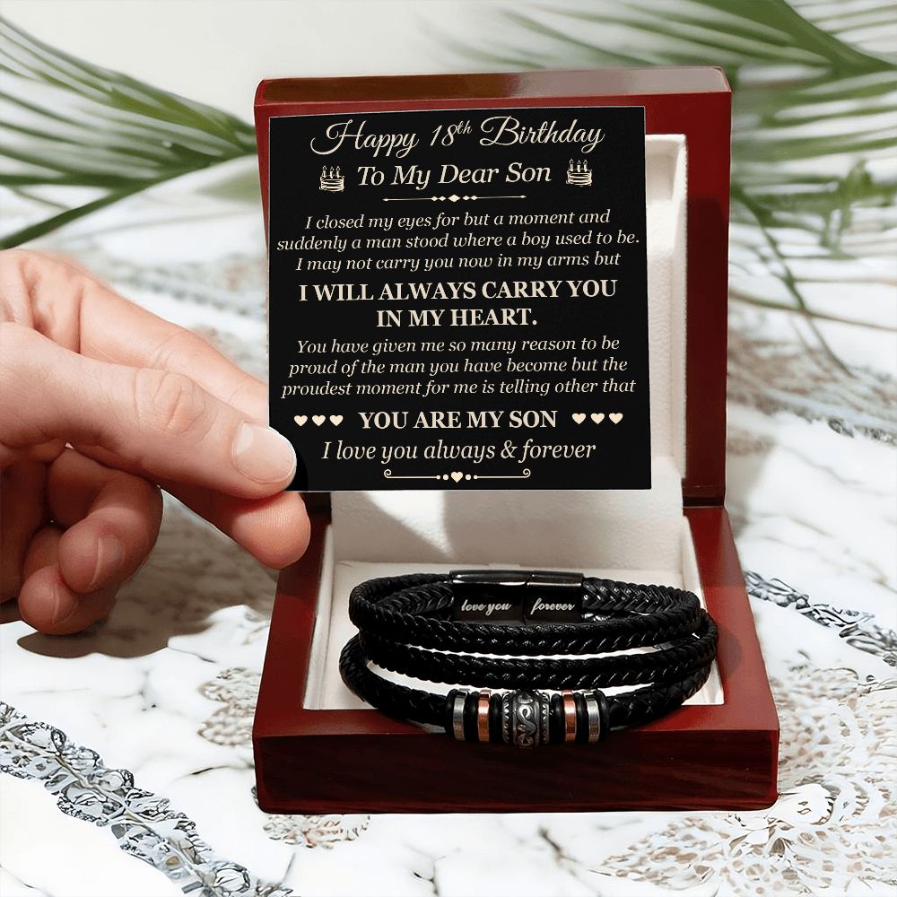 Happy 18th Birthday To My Dear Son Gift from Dad Mom Father Mother Mum Love You Forever Bracelet for Birthday Graduation, Christmas or any Special Occasion