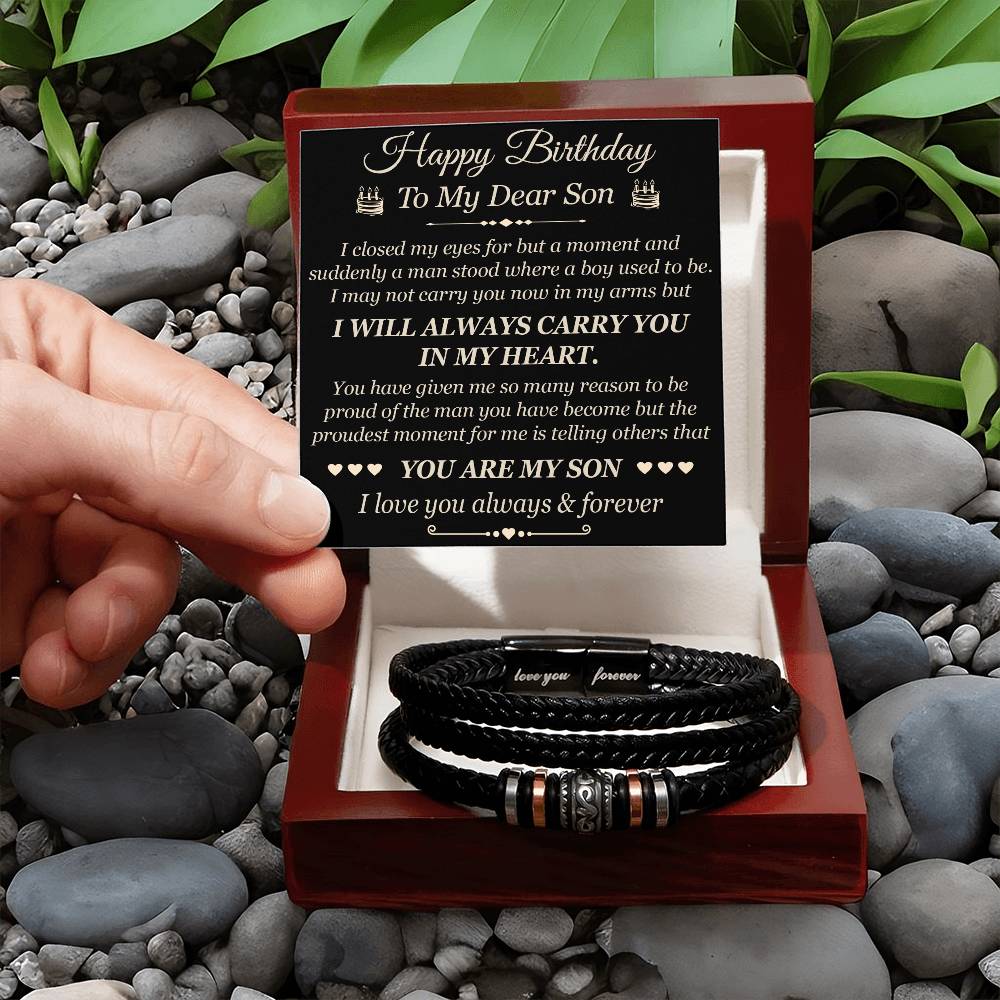 Happy Birthday To My Dear Son Gift from Dad Mom Father Mother Mum Love You Forever Bracelet for Birthday Graduation, Christmas or any Special Occasion