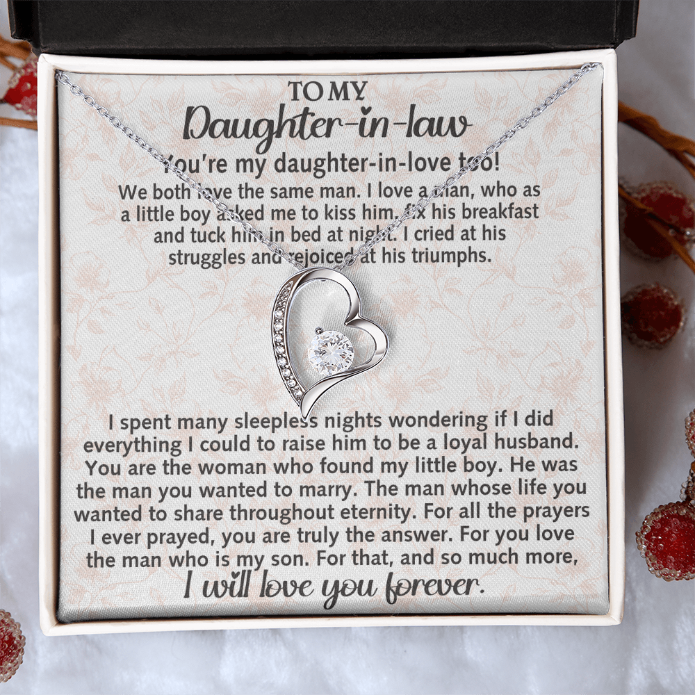 Daughter-in-law Necklace Gift - We Both Love The Same Man Forever Love Heart Necklace For Birthday Wedding or Special Occasion.