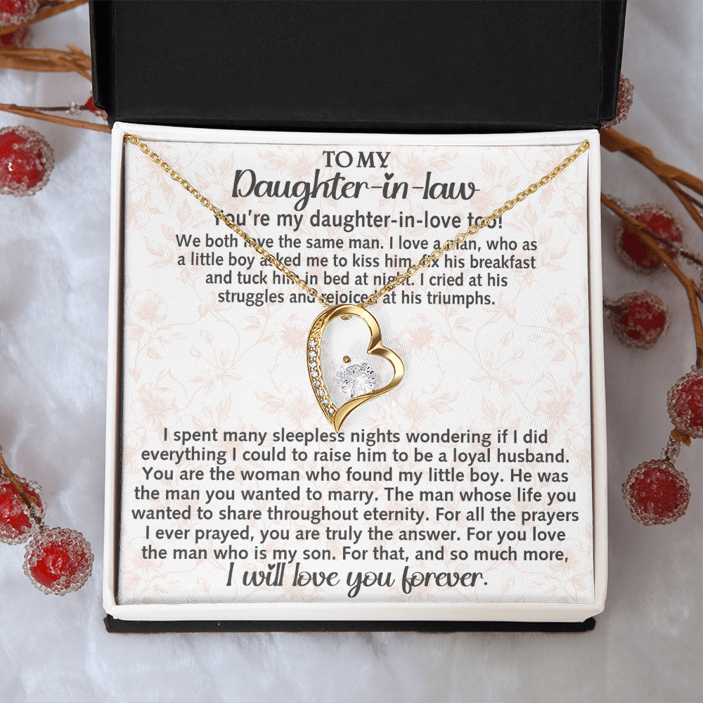 Daughter-in-law Necklace Gift - We Both Love The Same Man Forever Love Heart Necklace For Birthday Wedding or Special Occasion.
