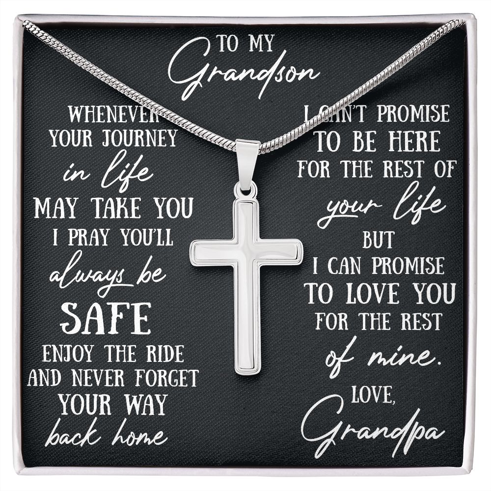 To My Grandson Sentimental Gift Christian Cross Necklace Grandpa to Grandson, Present from Grandpa