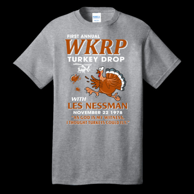 WKRP Turkey Drop with Les Nessman Funny T-shirts - Thanksgiving Day T Shirt Gift (USPF-132842364824)