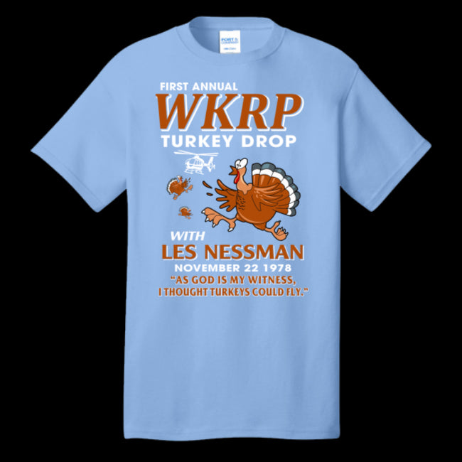WKRP Turkey Drop with Les Nessman Funny T-shirts - Thanksgiving Day T Shirt Gift (USPF-132842364824)