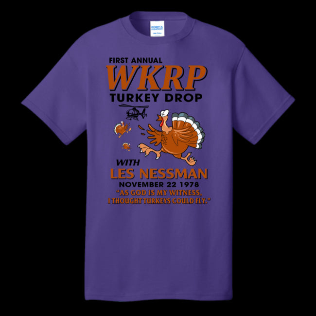 WKRP Turkey Drop with Les Nessman Funny T-shirt - Thanksgiving Day Funny T Shirt (USPF-132842404553)