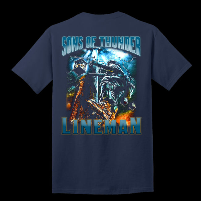Sons of Thunder Lineman Electrical Power Funny T-shirt For Electrician Linesman (Backside 133525298684-USPF)