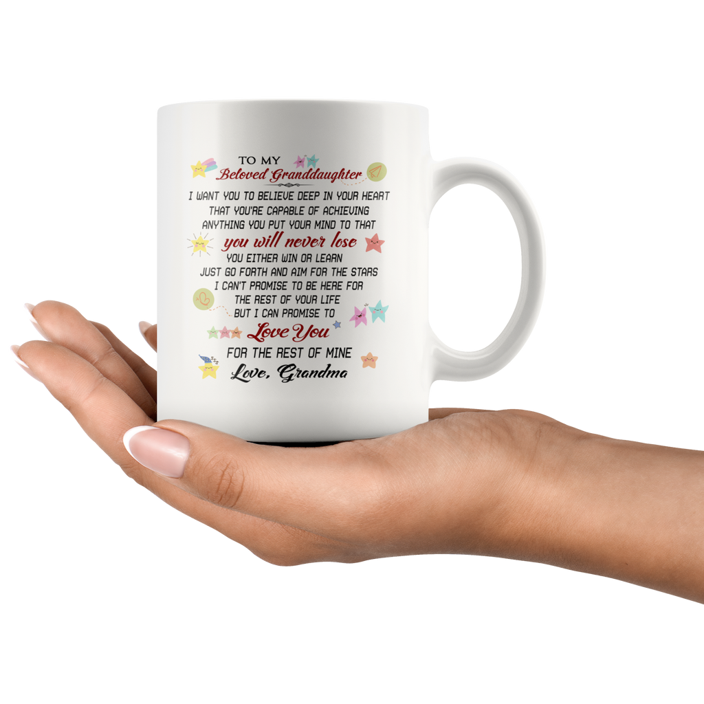 To My Granddaughter Gift From Grandma - Large Novelty Inspirational C-shape Handle Coffee Mug - Great For Birthday Back to school