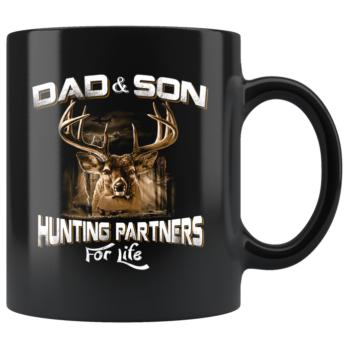 Hunter Gift Ideas - Dad and Son Hunting Partners For Life Coffee Mug Print - Large Novelty C-Shape Handle Tea Cup - Birthday Gift for Hunter Dad Mom Grandpa Men Sport Hunters Father's Day Veteran