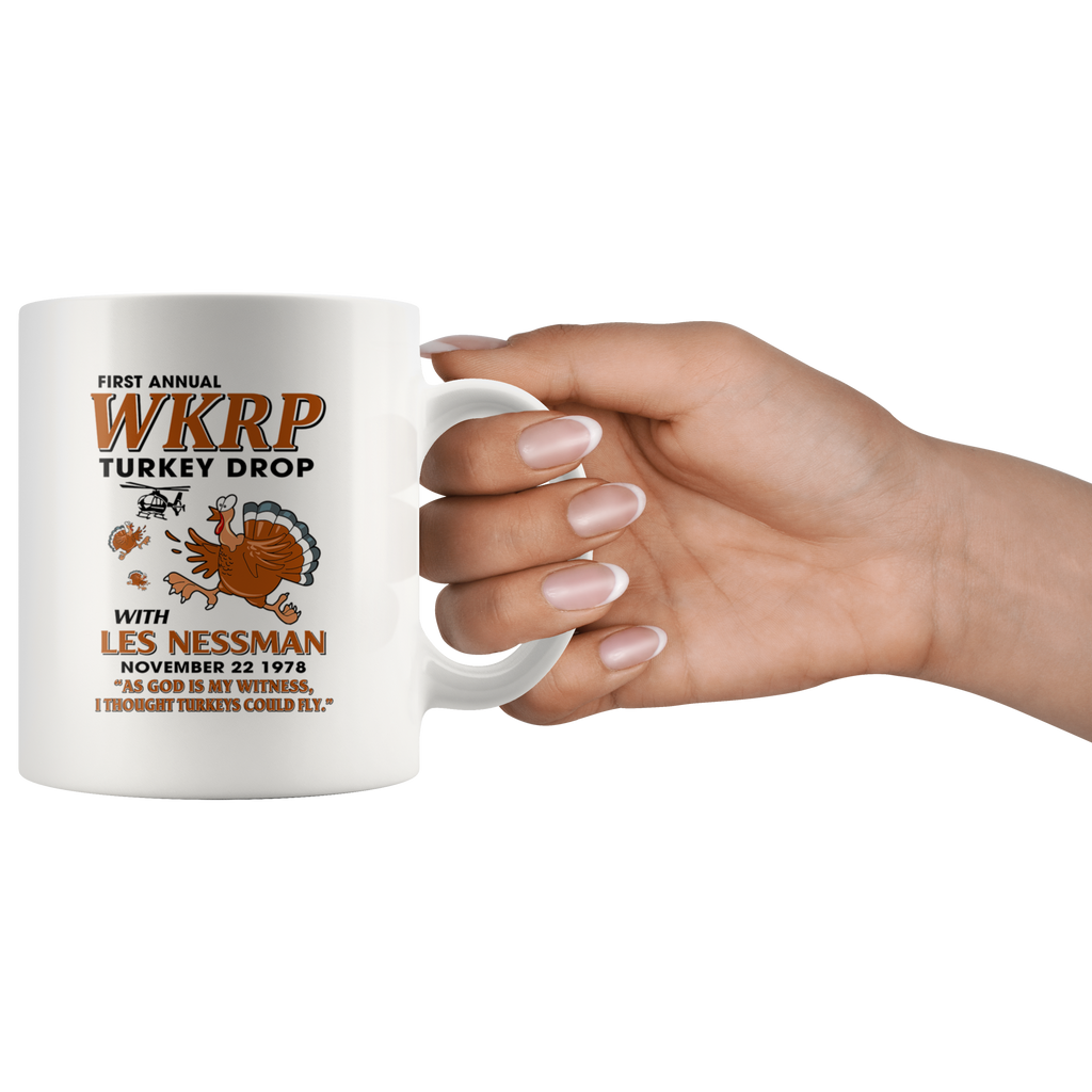 First Annual WKRP Turkey Drop Less Messman Happy Thanksgiving Funny Coffee Mugs 11oz Size