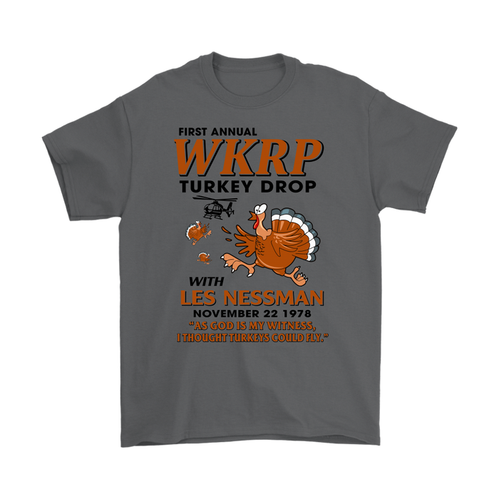 WKRP Turkey Drop with Les Nessman Funny T-shirt - Thanksgiving Day Tee Gifts