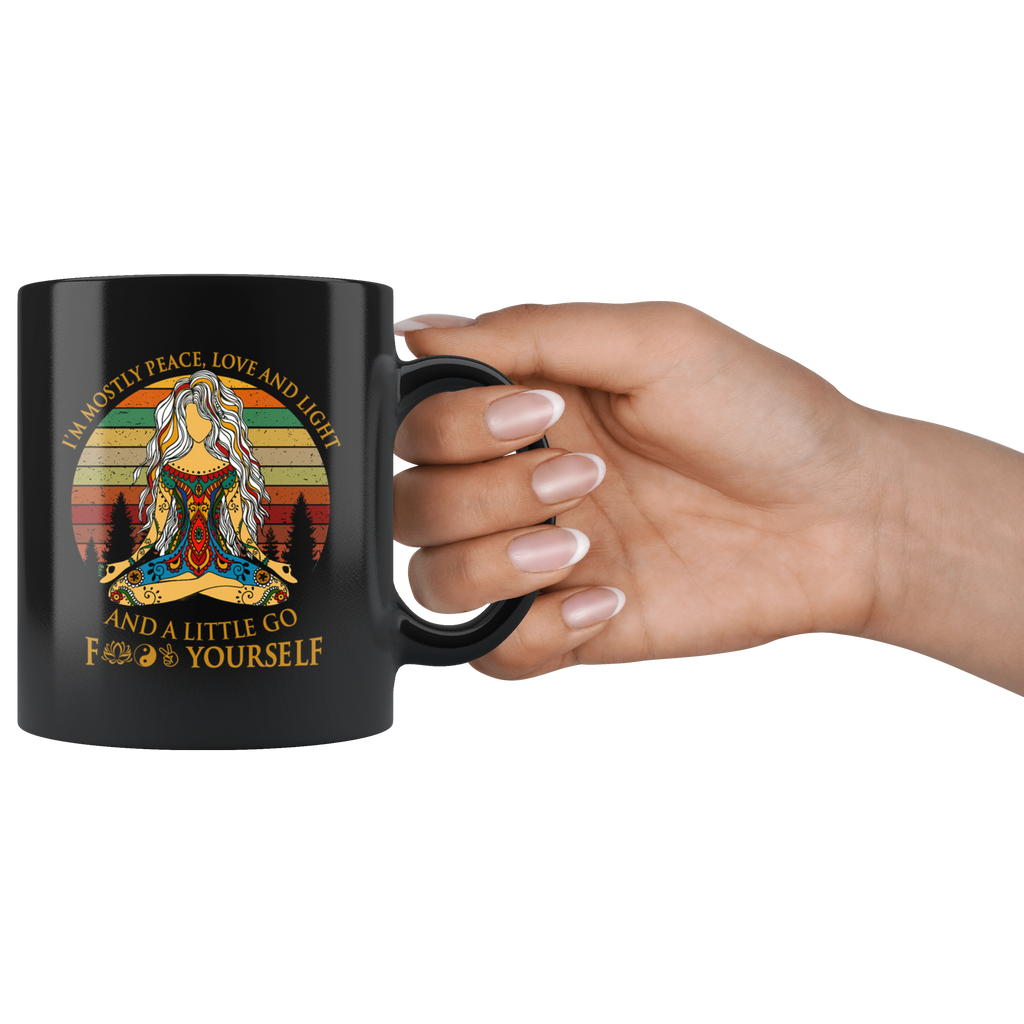 Yoga Lover Gift Mug I'm Mostly Peace Love and Light - Novelty Mandala 11 oz Black Coffee Cup