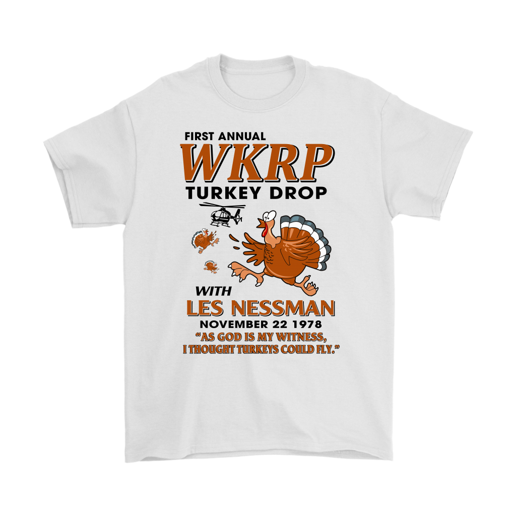 WKRP Turkey Drop with Les Nessman Funny T-shirt - Thanksgiving Day Tee Gifts