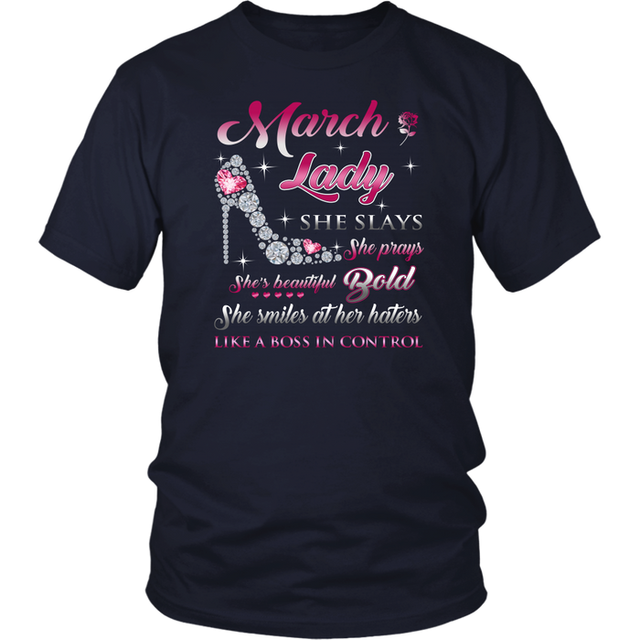 March Upcoming Birthday Women Tee Shirts - She Slay Pray Beautiful Bold T-shirts