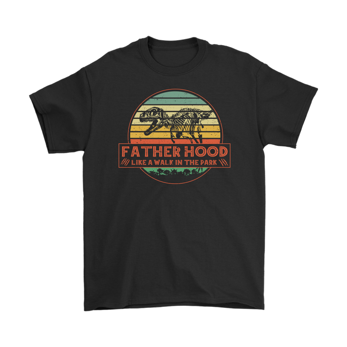 Fatherhood Like A Walk In The Park T-Shirt - Vintage Retro Sunset Dad Shirt Jurassic World Gift