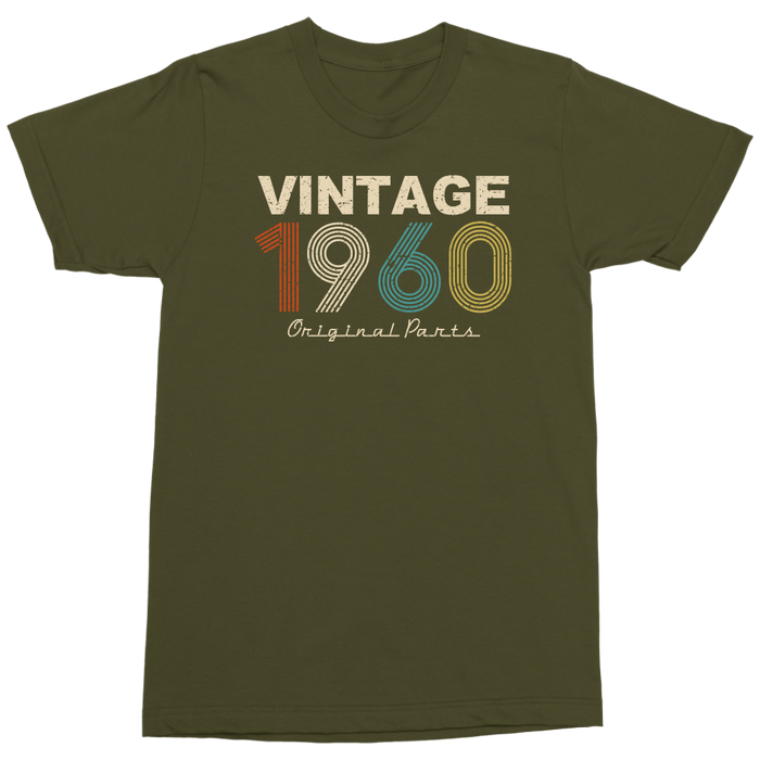 Retro Vintage 1960 Original Parts Born 1960 Birthday Military Tee Shirt For Men Women
