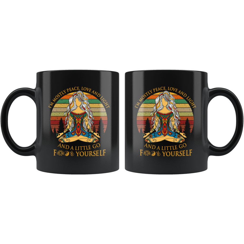 Yoga Lover Gift Mug I'm Mostly Peace Love and Light - Novelty Mandala 11 oz Black Coffee Cup