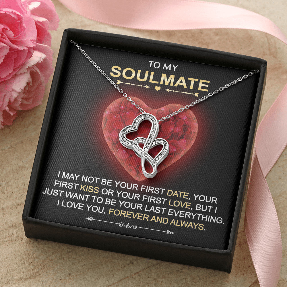 To My Soulmate Gift - Double Heart Luxury Necklace Chain With Inspirational Message Card