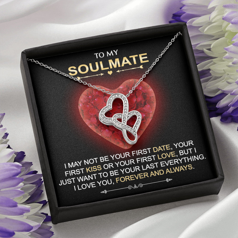 To My Soulmate Gift - Double Heart Luxury Necklace Chain With Inspirational Message Card