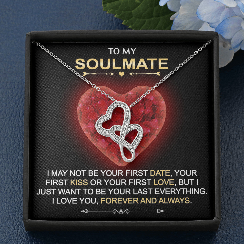 To My Soulmate Gift - Double Heart Luxury Necklace Chain With Inspirational Message Card