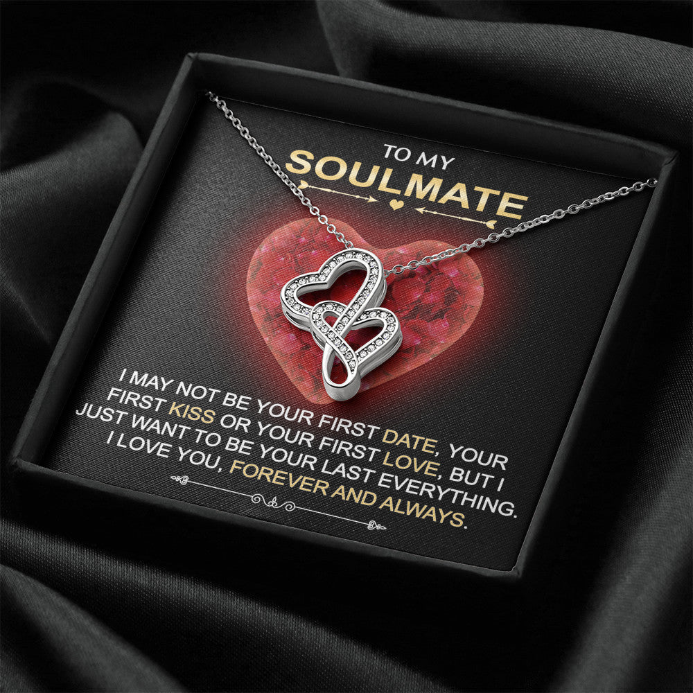 To My Soulmate Gift - Double Heart Luxury Necklace Chain With Inspirational Message Card