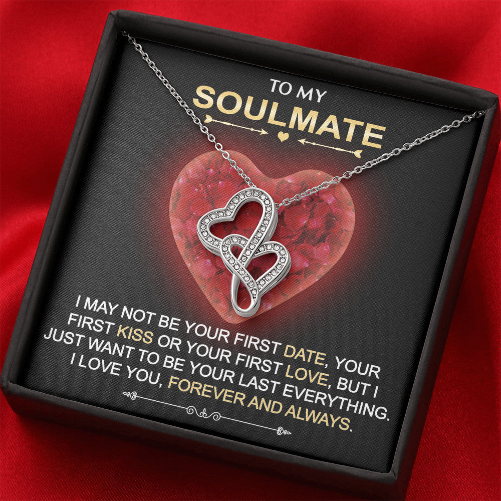 To My Soulmate Gift - Double Heart Luxury Necklace Chain With Inspirational Message Card