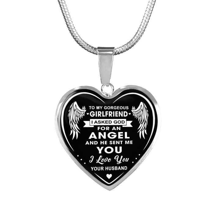 Valentine's Day Gift Ideas - To My Gorgeous Girlfriend I Asked God For Angel He Sent Me You, Your Husband - Novelty Luxury Necklace Bangle Birthday Present From Husband Boyfriend Lover