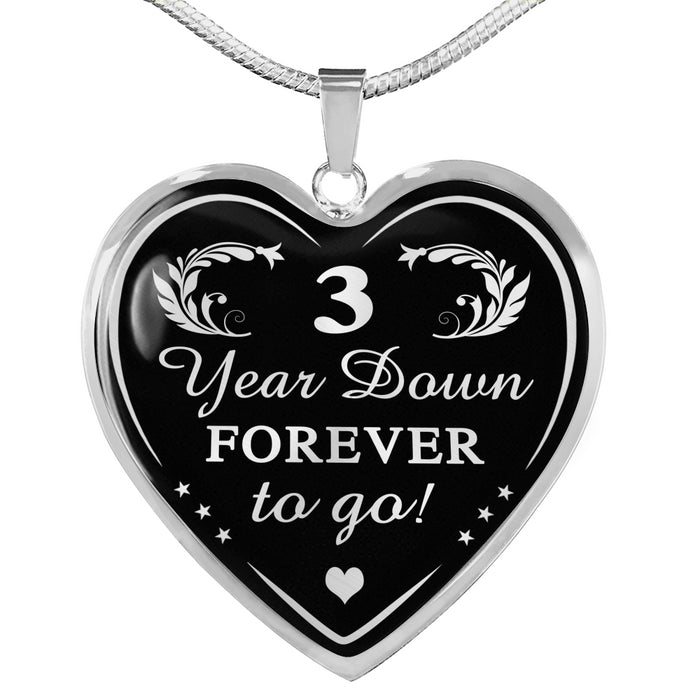 Wedding Anniversary Gift For Women Wife Bride Lovers Honey - Three Year Down Forever To Go - Luxury Heart Necklace