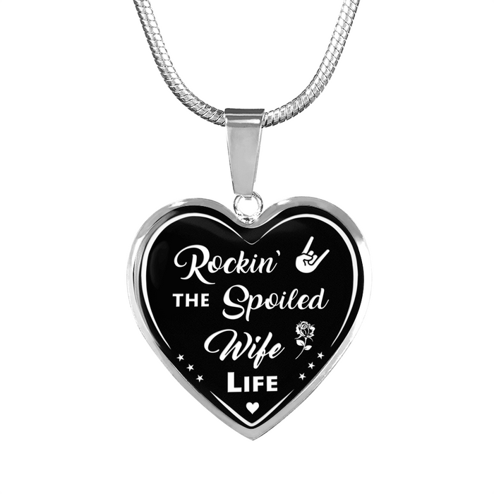 Rockin' The Spoiled Wife Life - Luxury Heart Shape Necklace Bangle Bracelet - Valentine Love Gift for Wife From Husband