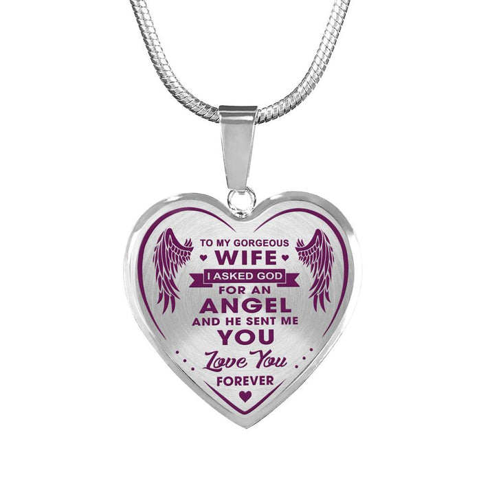 Valentine's Day Gift - To My Gorgeous Wife I Asked God For Angel He Sent Me You, Your Husband - Novelty Luxury Necklace Bangle Birthday Present From Husband Boyfriend Lover