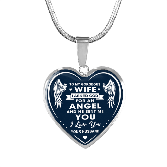 Valentine's Day Gift Ideas - To My Gorgeous Wife I Asked God For Angel He Sent Me You, Your Husband - Novelty Luxury Necklace Bangle Birthday Present From Husband Boyfriend Lover