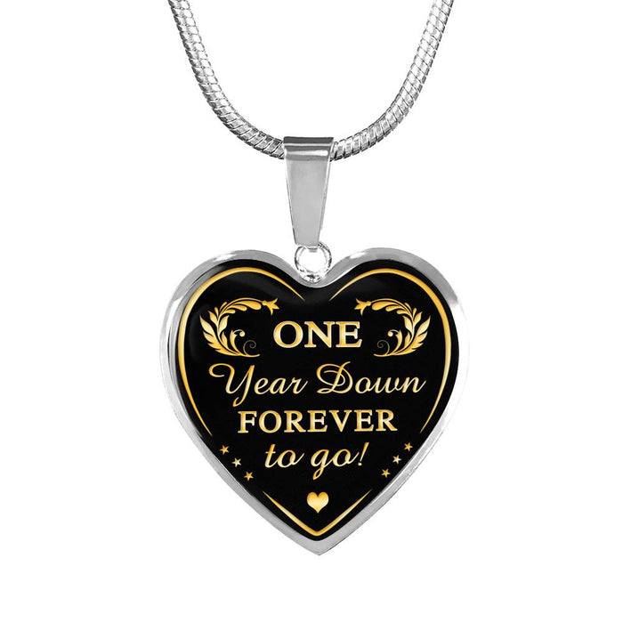 One Year Wedding Anniversary Gift, Valentine Gift For Women Wife Lovers Honey - One Year Down Forever To Go - Luxury Necklace Gifts For Any Special Occasion