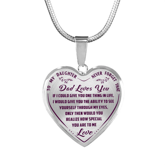Dad to Daughter - To My Wonderful Daughter Inspirational Jewelry Necklace Heart Pendant - Perfect for Birthday Graduation Back to School or Any Special Occasion Anniversary