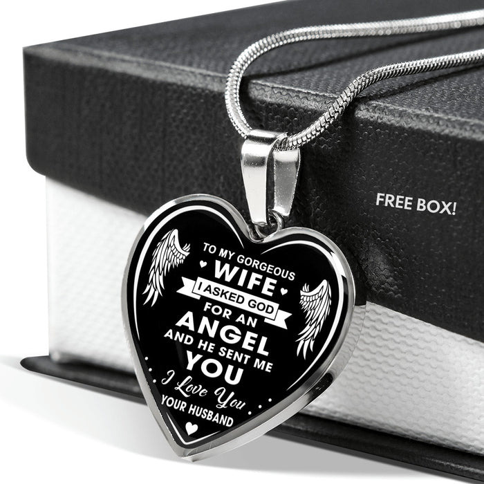 Valentine's Day Gift Ideas - To My Gorgeous Wife I Asked God For Angel He Sent Me You - Novelty Luxury Necklace Bangle For Birthday