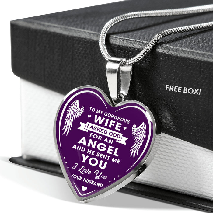 Valentine's Day Gift Ideas - To My Gorgeous Wife I Asked God For Angel He Sent Me You - Novelty Luxury Necklace Bangle Birthday Present