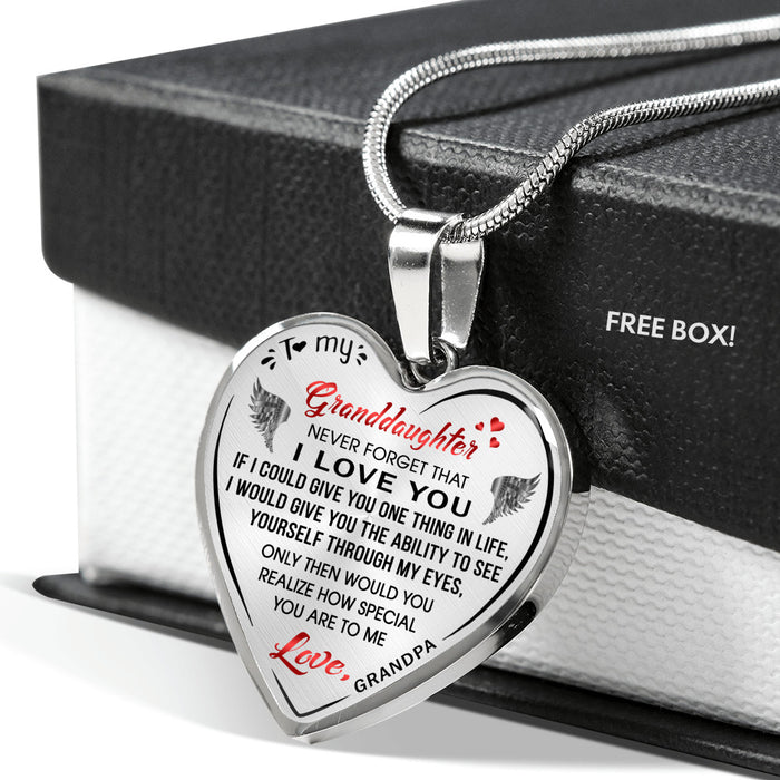 To My Granddaughter - Love, Grandpa Luxury Heart Necklace Gift Ideas For Birthday Christmas Anniversary or Special Occasion