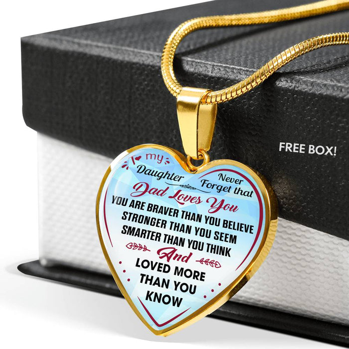 Dad Daughter Gift - Unique Luxury Inspirational Heart Necklace for Birthday Wedding Xmas Thanksgivings or Special Occasion.