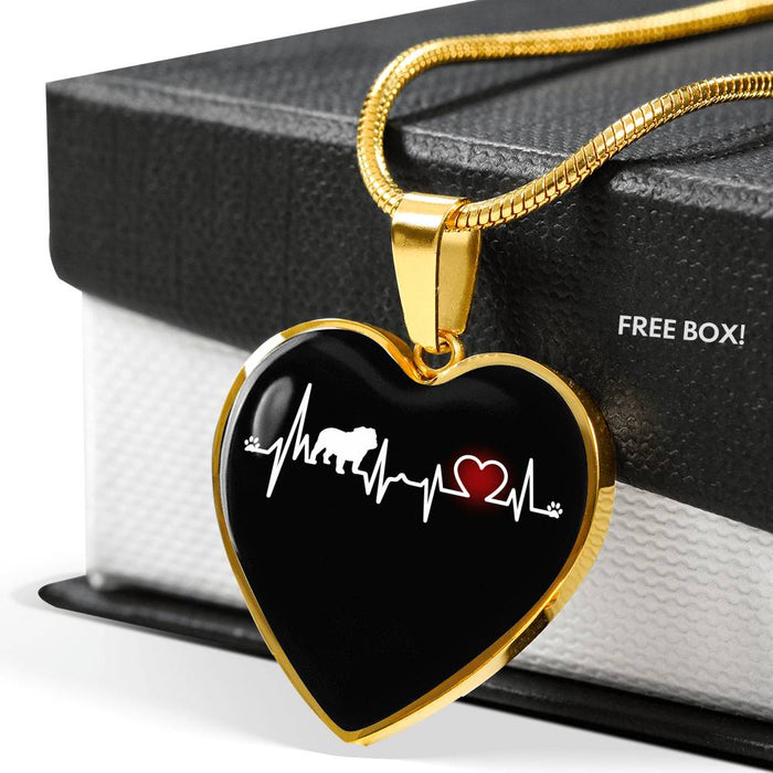 English Bulldog Heart Luxury Heart Necklace Gift for Women Mom Mother Mum  Girlfriend Wife