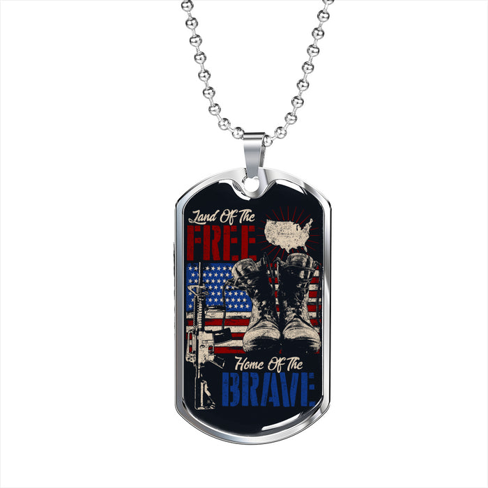 Proud Veteran Gift - Land Of The Free Home Of The The Brave US Veteran Dog Tag Necklace for Men Dad Grandpa Papa