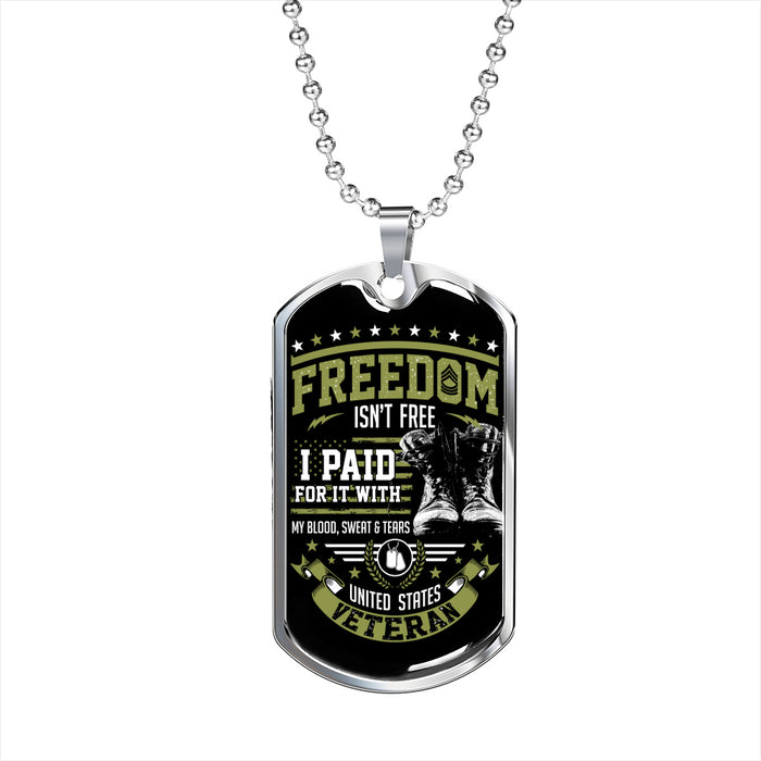 Great Gift for US Veteran - Freedom Isn't Free Luxury Dog Tag for Dad Grandfather Son Uncle