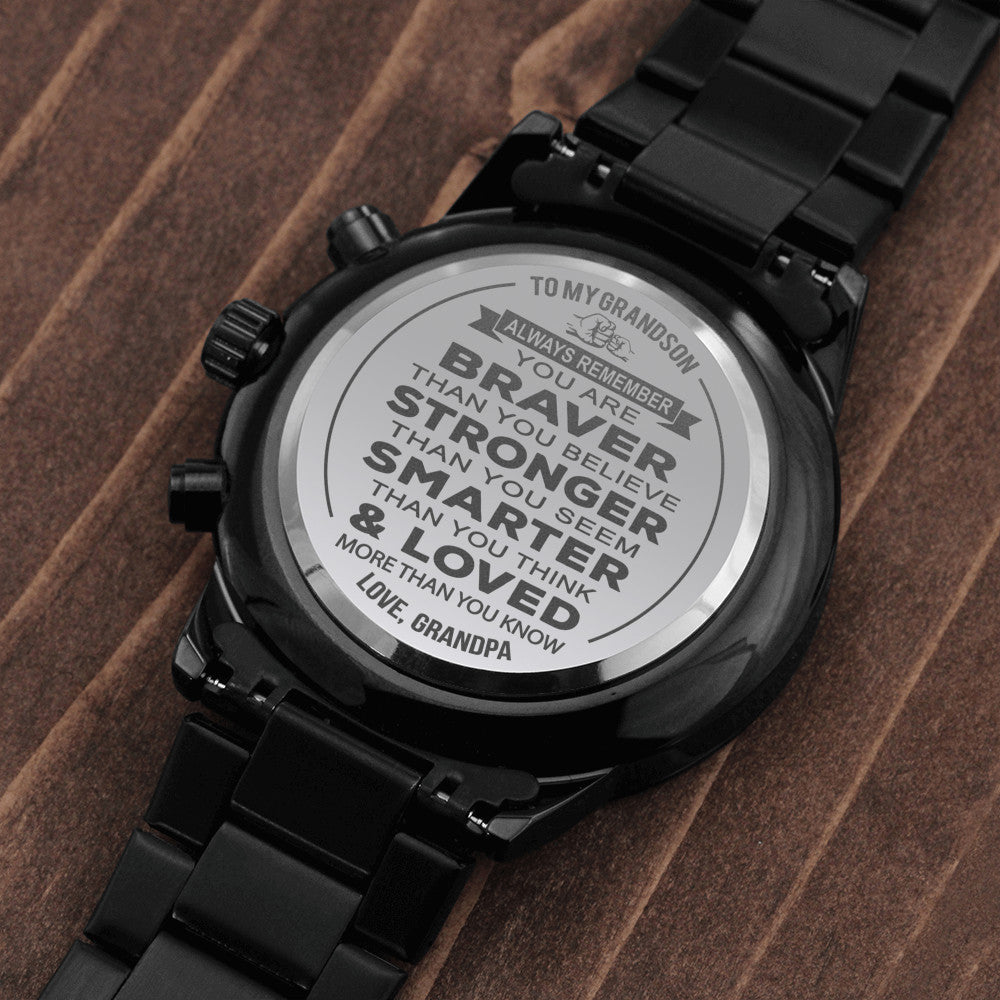 To My Grandson Gift Ideas - Black Chronograph Watch for Your Man Birthday Special Occasion