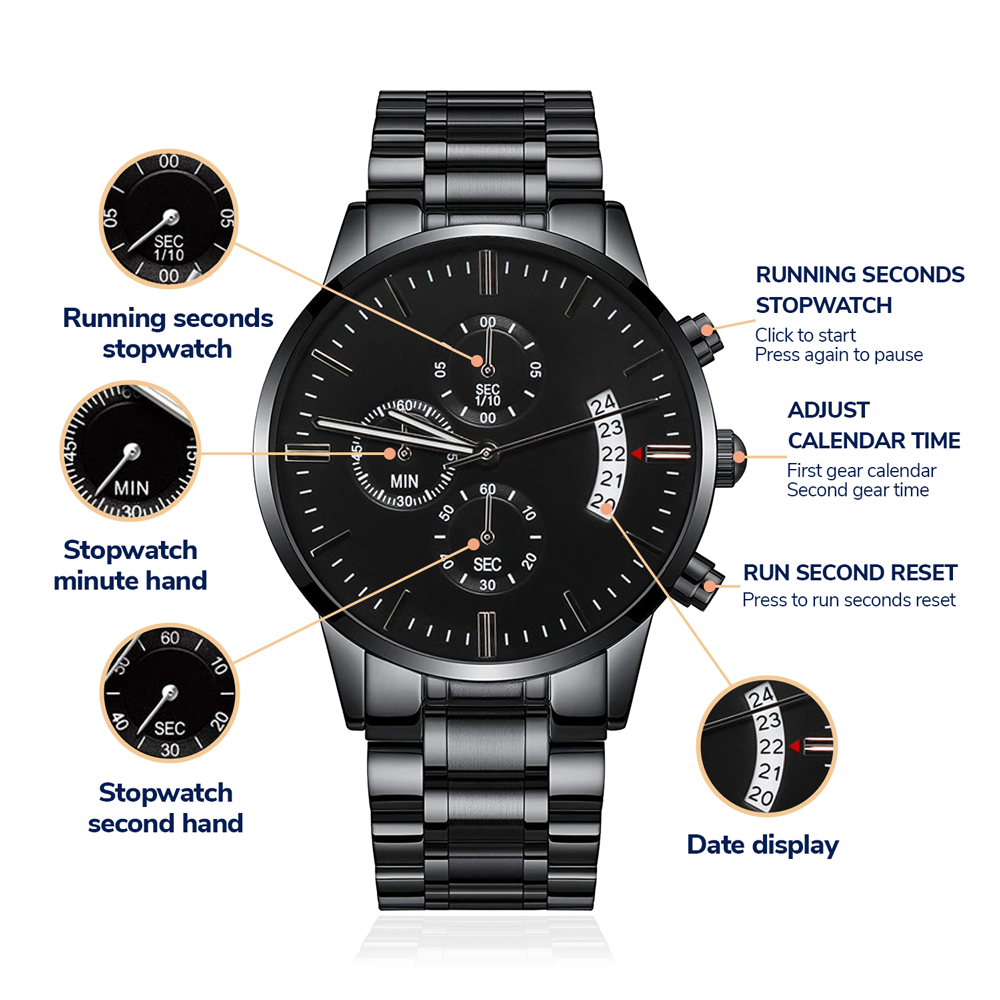To My Stepson Love Gift From Stepmom - Black Chronograph Watch for Your Children's Birthday, Special Occasion