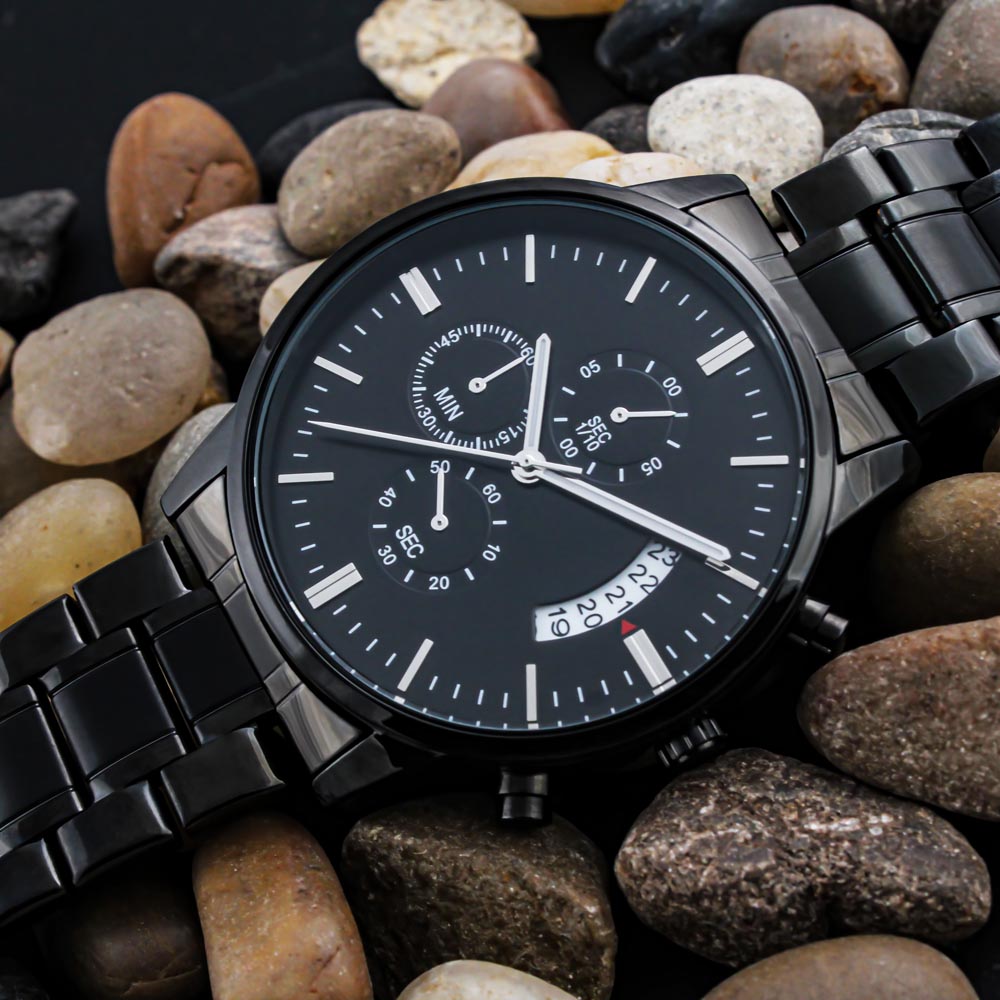 To My Son Sentimental Gift From Dad - Black Chronograph Watch for Your Children's Birthday, Special Occasion