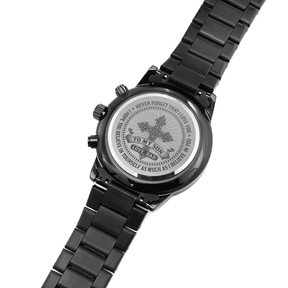 To My Son Sentimental Gift From Dad - Black Chronograph Watch for Your Children's Birthday, Special Occasion